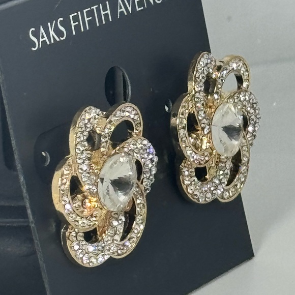 Saks Fifth Ave Gold Tone Flower Crystal Post - Picture 4 of 7